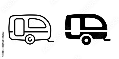Minimalist caravan icons: line art and bold silhouette styles for modern design