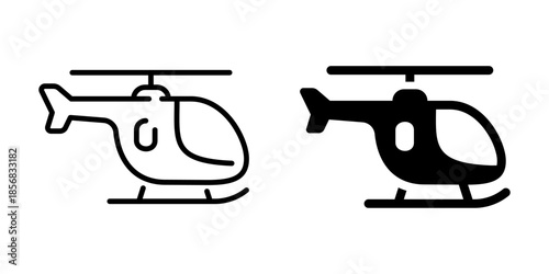 Outline and solid style helicopter icons for modern graphic design projects