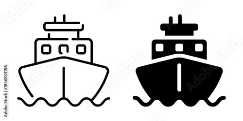 Black and white ship icons in minimalist linear style