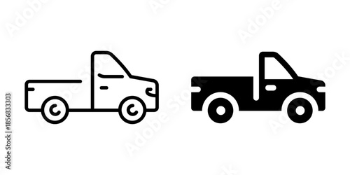 Outline and solid pickup truck icons in minimalist design