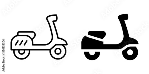 Minimalist scooter icons in black and white silhouette and outline styles