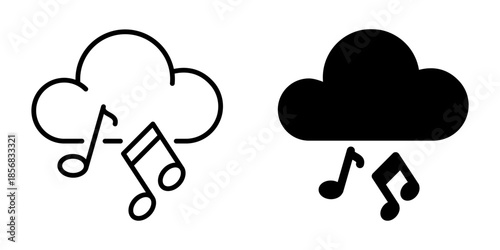 Cloud music icon set: linear and solid styles for digital and print design