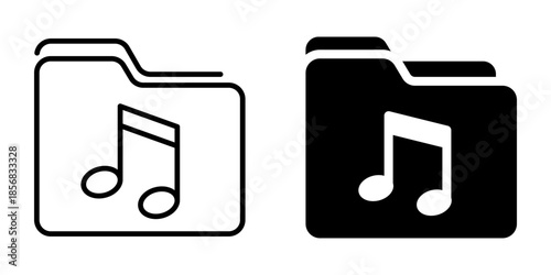 Music folder icons in black and white for digital file organization