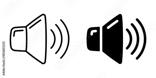 Speaker icons: minimalist sound symbols in black and white design