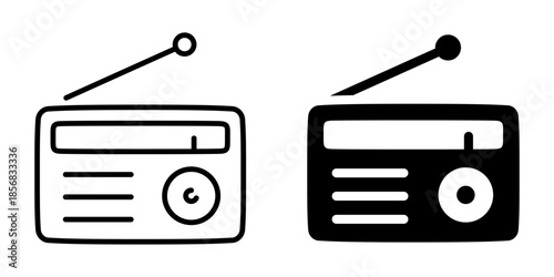 Retro radio icon set: minimalist black and white design