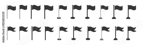 A simple glyph flag icon set multiple style collection	
 fluttering gently on a pole,.