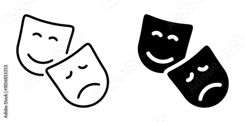 Classic theatre mask emoticons in bold and linear styles for drama themes