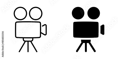 Classic film camera icons: minimalist silhouette and outline styles
