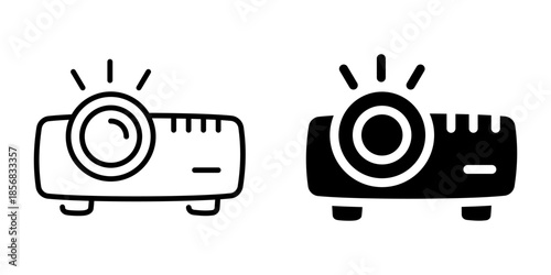 Minimalist black and white projector icons for technology design