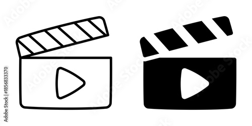 Clapperboard icon set: linear and solid styles for media projects