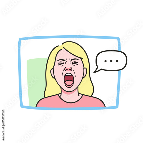 Young woman yelling with a speech bubble in a cartoon style  