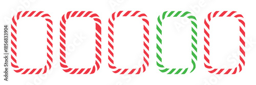Candy cane frames set for christmas holiday greeting card design with striped candy border