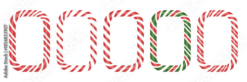 Glossy candy cane rectangle frames collection for holiday party invitations and greetings