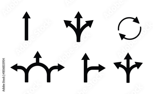 Direction arrows vector set for navigation. Many path options. Straight and curved pointers