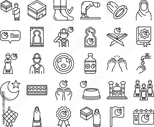 Islamic Religion and Culture Vector Outline Icon Set