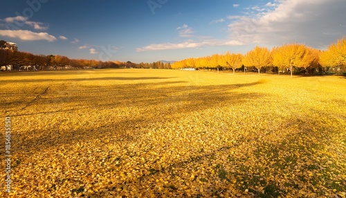 field blanketed by golden ginkgo leaves