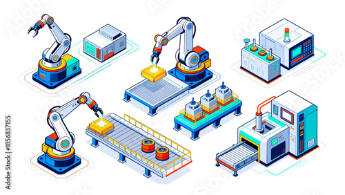 Industrial robots and machinery in operation