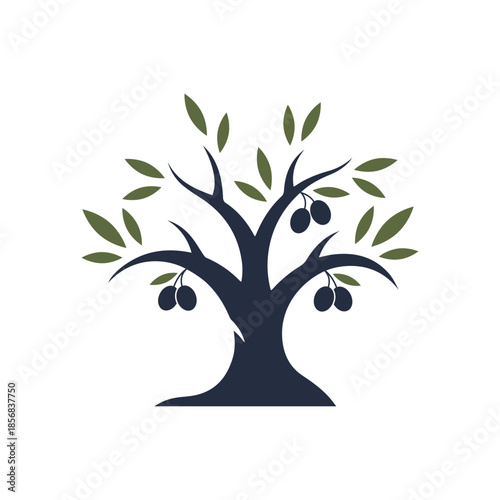 Stylized Olive Tree Vector Logo - Modern Tree Icon with Fruit