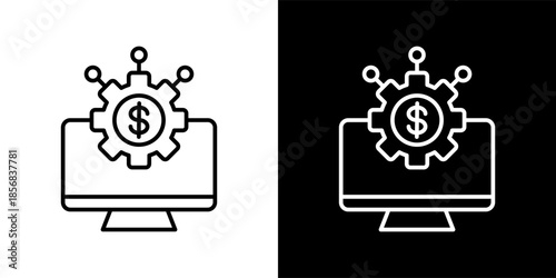 Clean line icon set depicting financial technology, online income generation, and digital money management processes for economic optimization