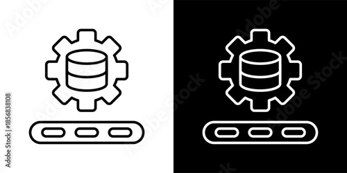 data processing icon set in black and white outline vector illustration