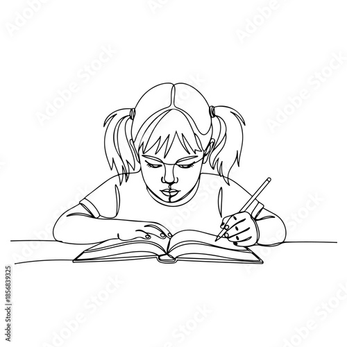 Young girl studying isolated on transparent background