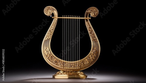 a golden lyre with an exquisite pattern and six strings