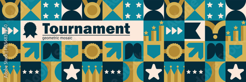 Trophy icon mosaic for employee day tournament appreciation and work banner.