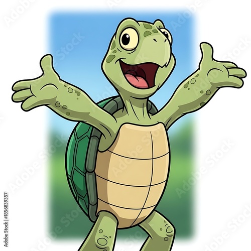 Happy Cartoon Turtle with Open Arms.