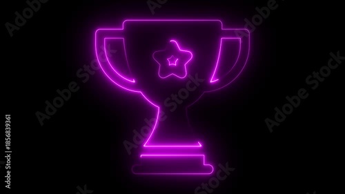 Glowing neon line Award cup icon isolated on black background. Winner trophy symbol. champion, content, 