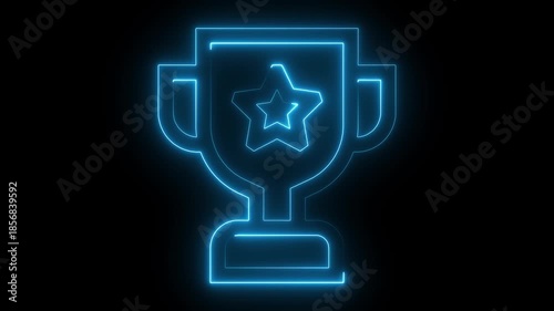Glowing neon line Award cup icon isolated on black background. Winner trophy symbol. champion, championship, 