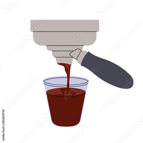 Coffee machine. Espresso making process. For cafe menu, coffee shop branding, packaging, poster, web.