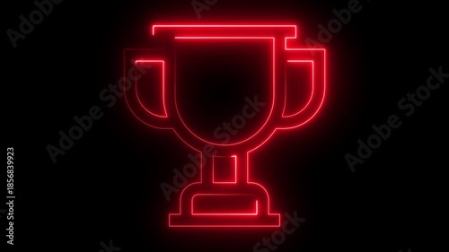 Orange and purple neon outline of a trophy icon on a black background award winner. business, casino, champion, 