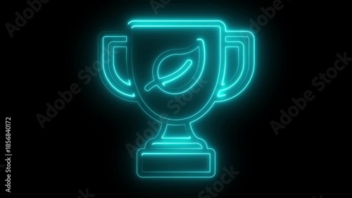 Sports achievement sign. Glowing neon line Award cup icon isolated. Award cup icon isolated on black background. Winner trophy symbol. contour, cup, design, first, football,