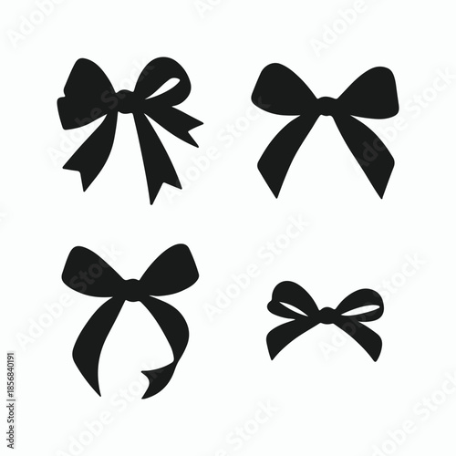 Black Ribbon Bow Knot Silhouette Vector Set for Gift and Decoration