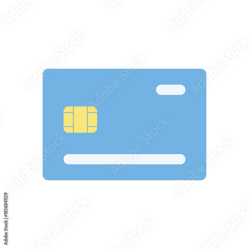 A blue credit card with a gold chip on a white background