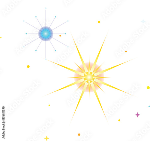 Isolated Glowing Yellow and Blue Star Elements Vector Graphic