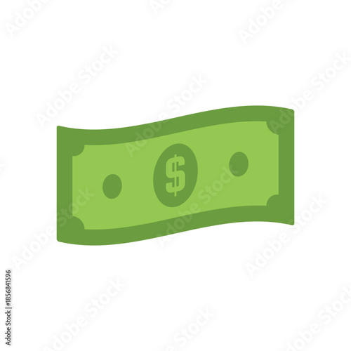 A cartoon illustration of a green dollar bill on a white background