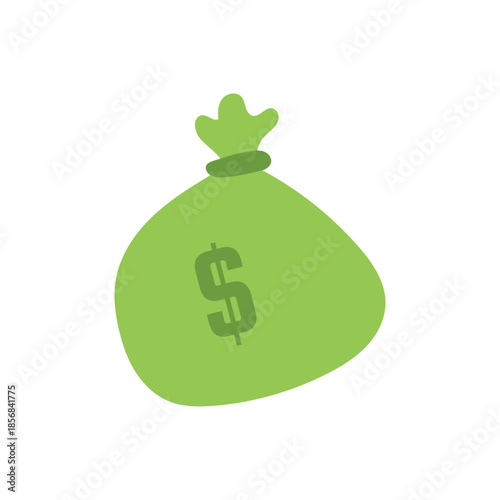 A green money bag with a dollar sign on it, symbolizing wealth and finance.