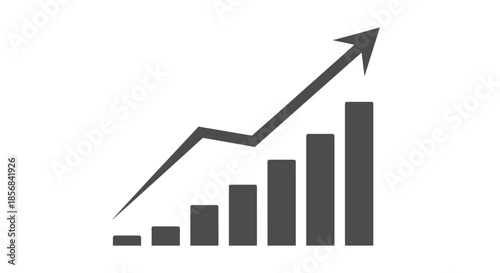 Business growth bar chart graph with a sharp upward arrow representing financial success and positive trend analysis.
