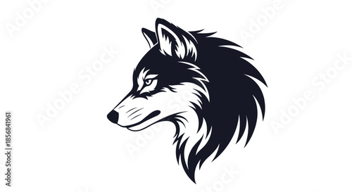 Powerful black and white illustration of a wolf profile showcasing strength and wilderness for mascot or logo design.