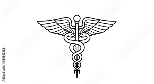 Classic medical caduceus symbol with two snakes and a winged staff representing healthcare and medicine.