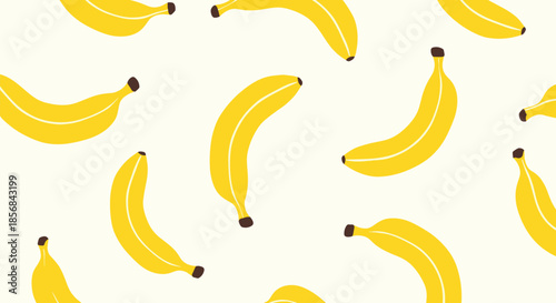 A fun and simple seamless pattern featuring hand-drawn yellow bananas, creating a playful and tropical background for food-themed designs.