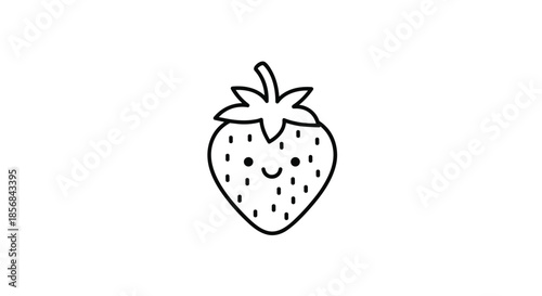An adorable and simple hand-drawn kawaii strawberry with a cute smiling face, perfect for children's designs and sweet-themed illustrations.