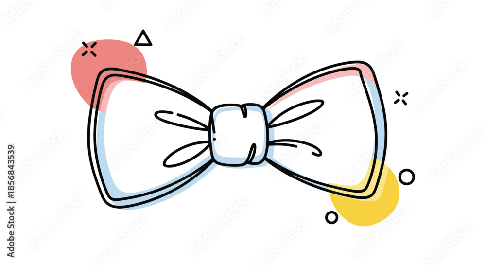Fototapeta premium A playful and trendy doodle of a bow tie with colorful abstract shapes and geometric elements, creating a modern and artistic illustration.