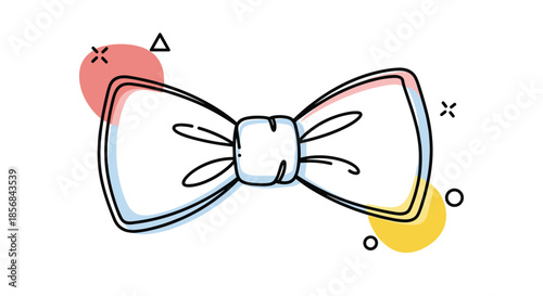 A playful and trendy doodle of a bow tie with colorful abstract shapes and geometric elements, creating a modern and artistic illustration.