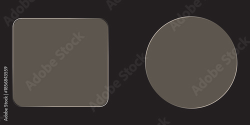 3D square and round buttons in the liquid glass style. Modern web user interface element for ui ux design. Transparent frames and buttons. Vector illustration.