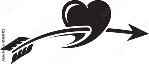 Black heart pierced by an arrow with tribal feather love romance