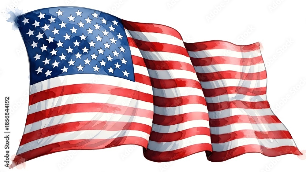 Obraz premium American flag waving in the wind with red and white stripes and blue field of white stars