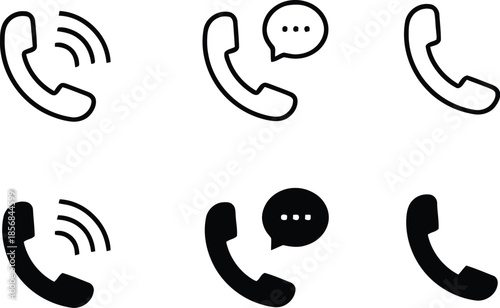 Phone icon set. Contact us symbol. Telephone call sign. Cell phone, ringing phone, Vector illustration.