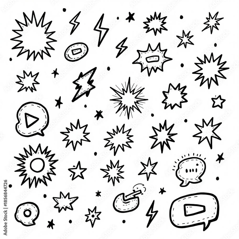Fototapeta premium Hand Drawn Doodle Lightning and Explosion Vector Icons Set